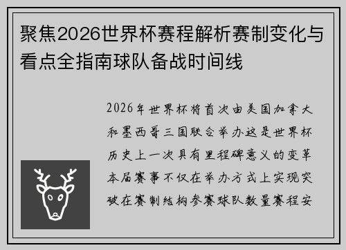 聚焦2026世界杯赛程解析赛制变化与看点全指南球队备战时间线